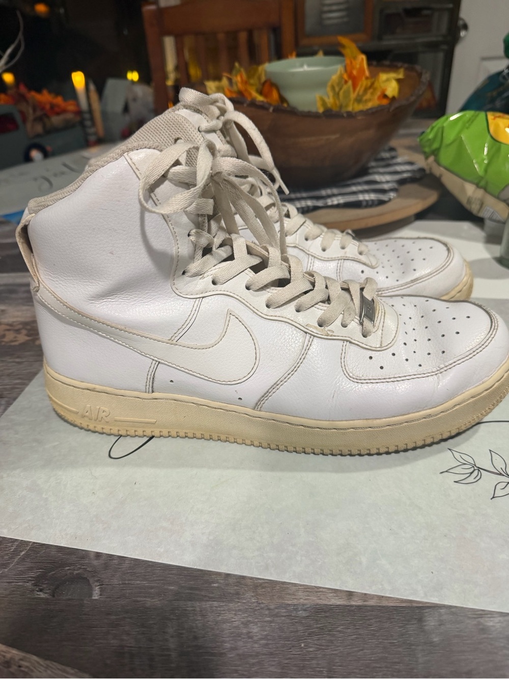 Men's Nike Air Force 1 High-Top Sneakers - White with Cream Sole